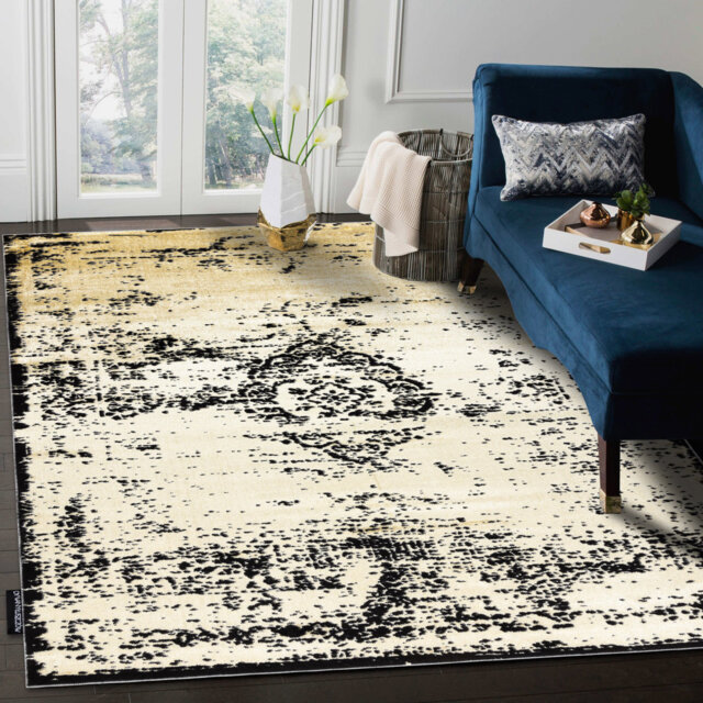 Modern DE LUXE rug for the living room, bedroom, vintage ornament - structural gold / gray