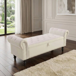 Ottoman Storage Bench, Velvet End Of Bed Storage Box With Lid, Sturdy Wood Legs Footrest, 168kg Load Capacity, Sofa Bench For Bedroom/living Room, 133