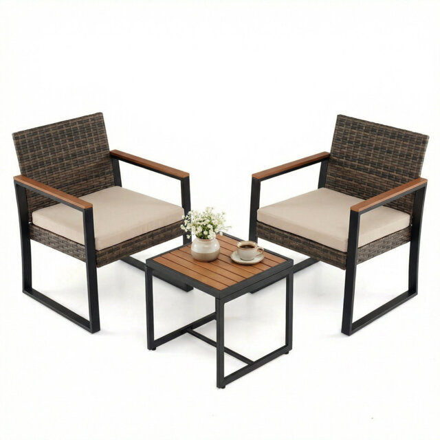 3-Piece PE Wicker Patio Furniture Set Outdoor Bistro Set