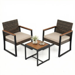3-Piece PE Wicker Patio Furniture Set Outdoor Bistro Set