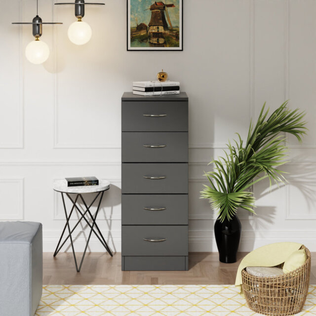 Delonna Narrow Tall Chest of 5 Drawers Bedside Bedroom Hallway Storage Cabinet Furniture by Wayfair | uFurnish.com Delonna Narrow Tall Chest of 5 Drawers Bedside Bedroom Hallway Storage Cabinet Furniture by Wayfair | uFurnish.com