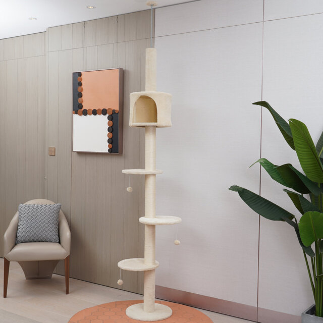 224-256cm High Floor to Ceiling Cat Tree, Activity Center Condo Scratcher Posts
