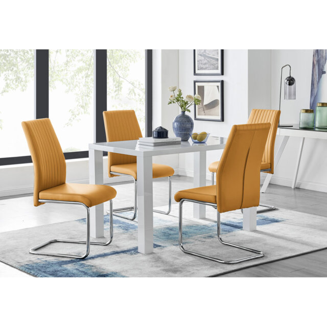 Scottsmoor Modern White Dining Table With 4 Luxury Faux Leather Dining Chairs