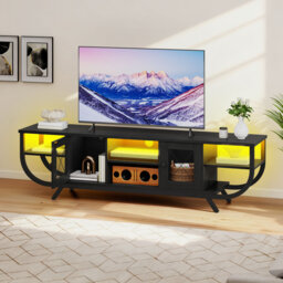 TV Stand For TV Up To 55 Inches, LED Gaming Entertainment Center With Cabinet, 2 Doors TV Cabinet With Open Storage & Cabinets