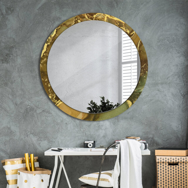 Huldar Round Glass Framed Wall Mounted Accent Mirror in Brown/Green