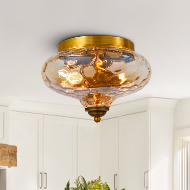 Ayame 2-Light Hammered Glass Flush Mount Pendant Ceiling Light
