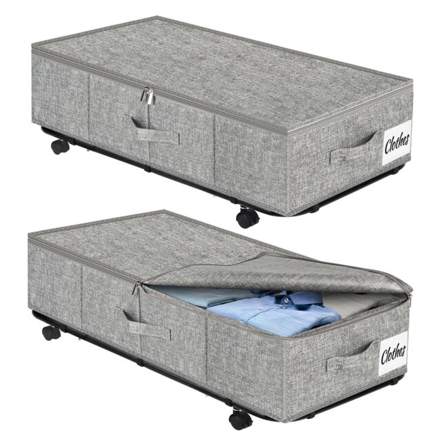 2 Pack 50L Sturdy Under Bed Storage with Wheels
