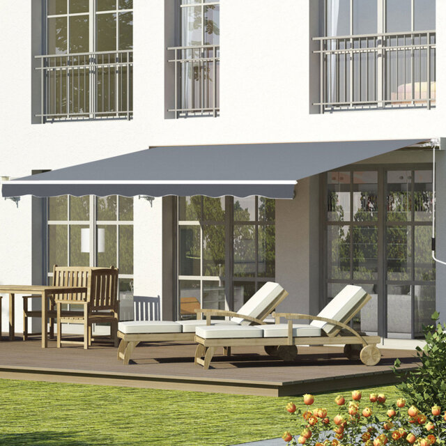 2.5m X 2m Retractable Manual Awning With Winding Handle, Adjustable Tilt Angle 45–85°, Uv Protection Wall Mounted Sun Shade Canopy For Patio Window Do