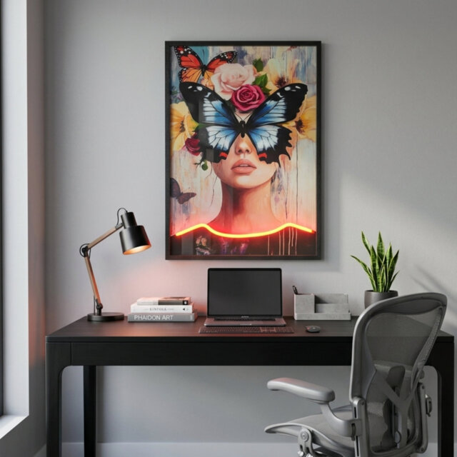 Butterfly Face Neon Led Wall Art - 40x60cm Girl Portrait Canvas Aesthetic Decor