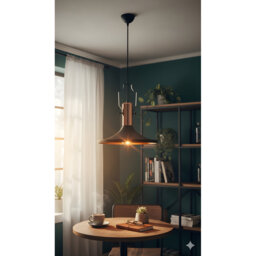 Cheverly 1-Retro Industrial Black Metal Pendant Light – Vintage Ceiling Lamp Shade with Rose Gold Inner Lining, E27 Base for Kitchen, Restaurant, Loft