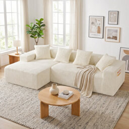 Modern Oversized Corner Sofa L-Shaped Corduroy Sofa With Storage Pockets