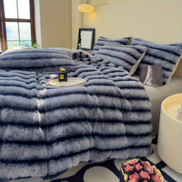 Faux Rabbit Fur Blanket Machine Woven Throw Blanket