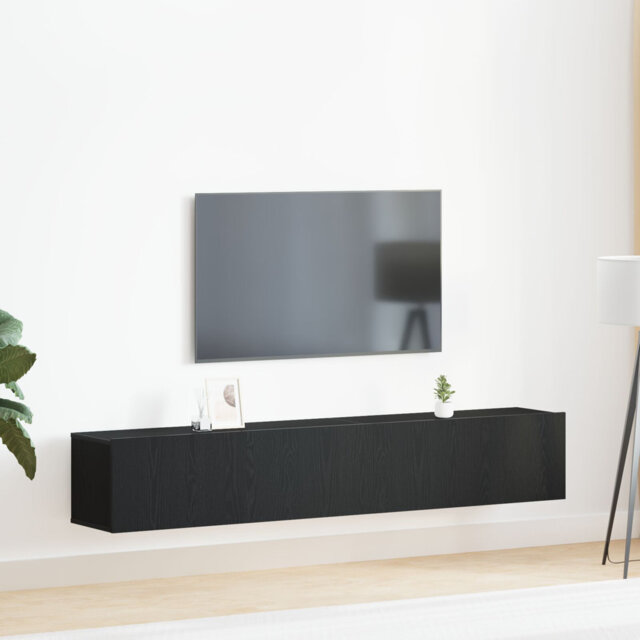 TV Cabinet Set Of 2 Black Particle Board Large Doors
