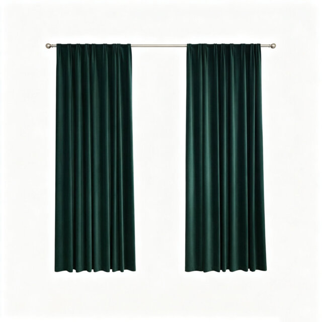 Pencil Pleat Velvet Curtains Dark Green Blackout Curtains (2 x 167 x 215 cm)