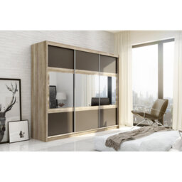 Canyon Oak & Lava 203cm Mirrored Sliding Wardrobe - Striking Brown-Grey Finish with Practical Storage