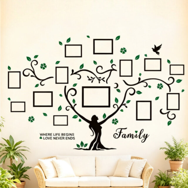 210 x 137 cm Wall Decoration Wall Sticker Tree for Living Room Sofa with Picture Frame Photo Wall Decor