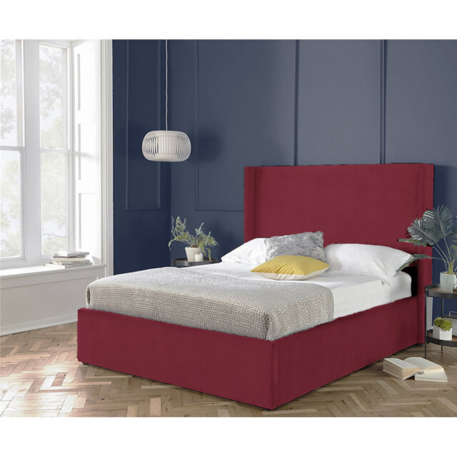 Plain Wing Kailua Upholstered Bed Frame - Plush Velvet Wingback with Sprung Slats