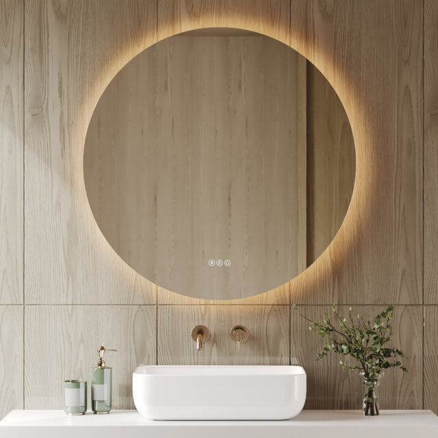 DeerValley 80cm Round LED Bathroom Mirror with Bluetooth Speaker, Wall Mirror Anti-Fog, 3 Colors Dimmable Touchable with Backlit Lights, 3 Color Tempe