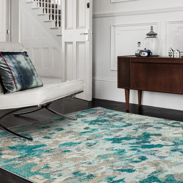 Aqua Modern Easy To Clean Abstract Geometric Rug For Dining Room
