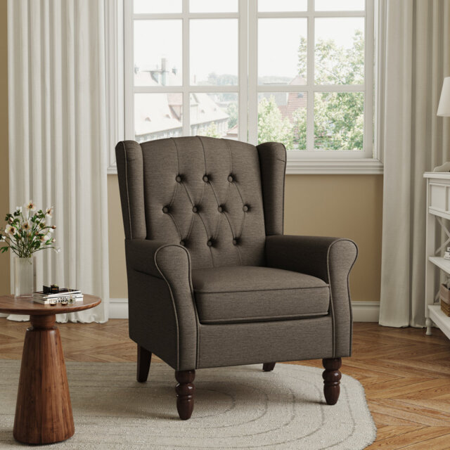 Duward 74Cm Wide Tufted Wingback Armchair with Solid Wood Legs