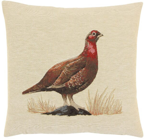 Red Grouse Light Tapestry Cushion with Feather Filler