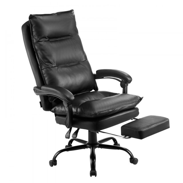 Executive Office Chair with Footrest, 400lbs Capacity With High Back Office Chair, with Lumbar Pillow, Black
