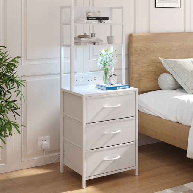3-Drawer Nightstand with Charging Station & RGB Light Strip, Fabric Drawers