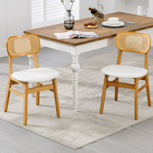 Almudena Mid-century Upholstered Rattan Dining Chairs Side Chair with Wooden Frame for Living Room Dining Room