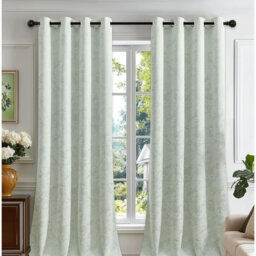 2Pcs 54in Floral Jacquard Blackout Eyelet Curtains, Thermal Room Darkening Drapes