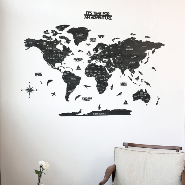 Wooden World Map - Push Pin 3D World Maps - Wooden World Map with States - Wood Wall Art