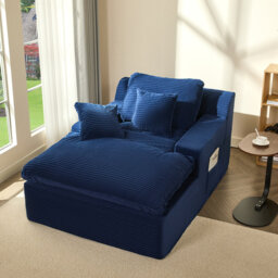 Corduroy Chaise Lounge Chair with Removable Washable Cover, No Assembly, Anti-Slip Base for Living Room & Bedroom