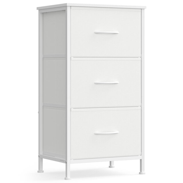 Chest Of Drawers, 3 Fabric Drawers Storage Unit, Steel, MDF, Non-Woven Fabric, For Bedroom, Closet, Hallway, Living Room, Cloud White And Snow White
