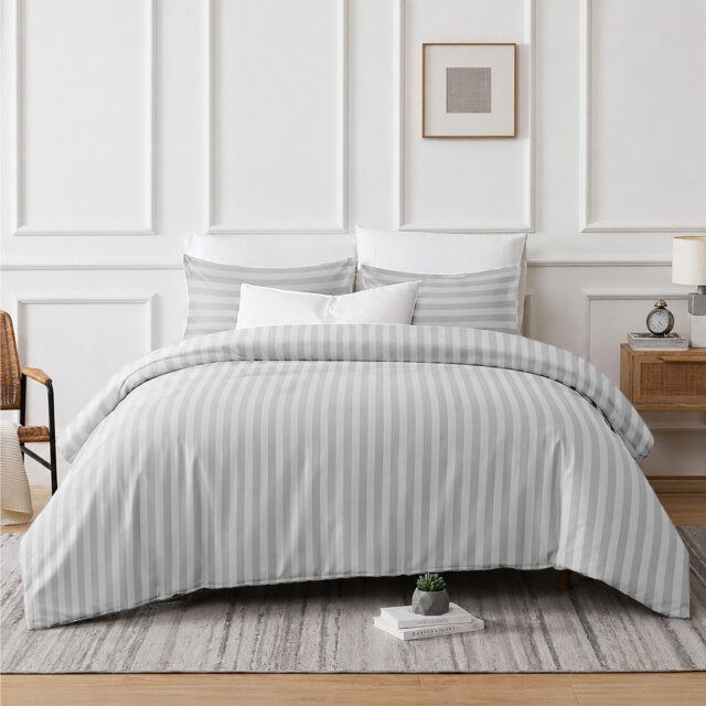Striped Microfiber Complete Bedding Set - Duvet Cover, Deep Fitted Sheet & Matching Pillowcases