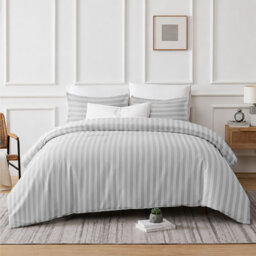 Striped Microfiber Complete Bedding Set - Duvet Cover, Deep Fitted Sheet & Matching Pillowcases