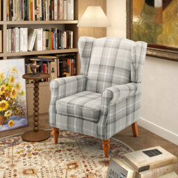 Solid Wood Upholstered Relaxation Armchair, Linen Wingback Chair for Living Room, Bedroom