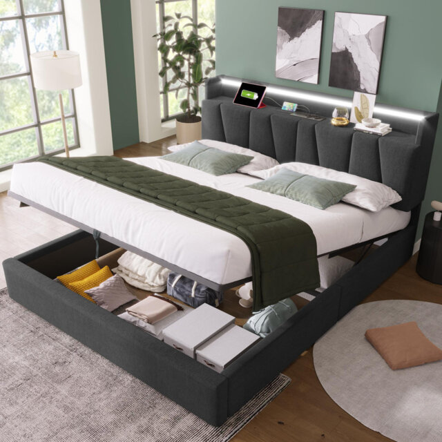 Upholstered Double Bed With Usb And Led
