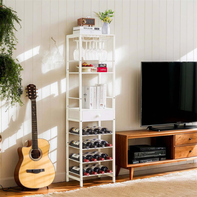 Byata Wine Bottle & Glass Rack in White