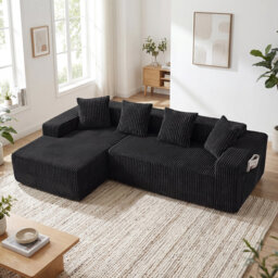 Modern Oversized Corner Sofa L-Shaped Corduroy Sofa With Storage Pockets