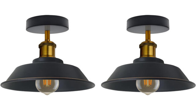 Semi Flush Mount Vintage Industrial-Ceiling Light Industrial Metal 22cm Lampshade Ceiling Light Mini Pendant Lighting for Farmhouse Porch Kitchen Bath