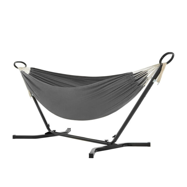 Hammock with Stand, 210 x 150 cm, 5 Adjustable Heights, Portable with Metal Frame