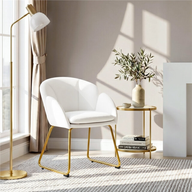 Flower Shape Tub Chair with Golden Metal Legs