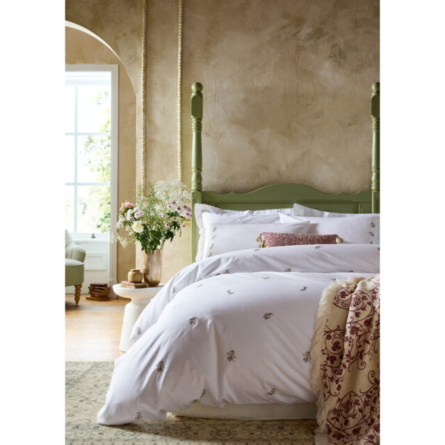 Victoria Sprigs Embroidery Rose Pink Sage 200 Thread Count Standard Pillowcase Pair