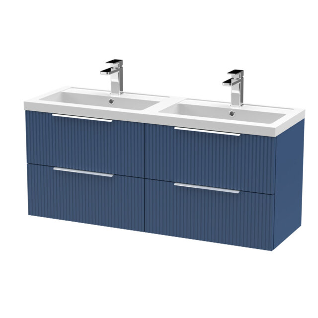 Fluted 1205mm Double Bathroom Vanity with Drop In Basin