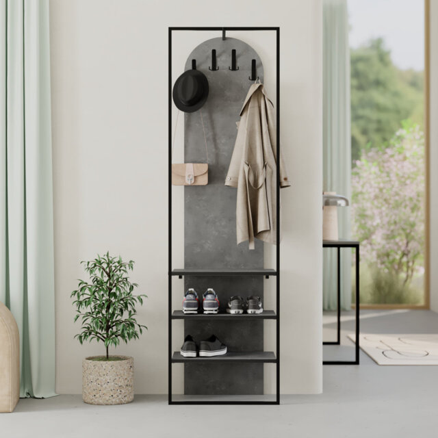 Akalya Hall Stand Coat Rack with Shoe Storage 180cm High
