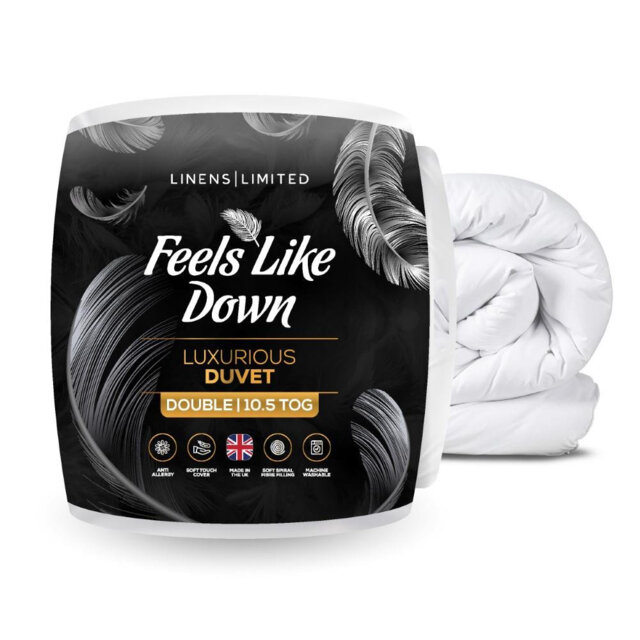 Linens Limited Feels Like Down Duvet, Made in the UK, Luxurious Quilt, Soft and Comfy, Ultra-Fine Siliconised Hollowfibre, Machine Washable (White) -
