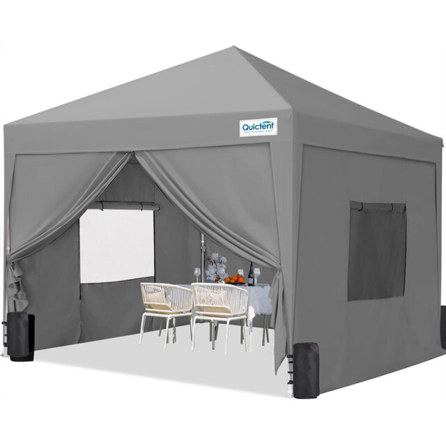 Quictent 3x3m (10x10ft) Pop Up Canopy Gazebo with Mesh Window Sidewalls, Adjustable Height Event Shelter, Portable Tent for Garden Party, Camping, Bei
