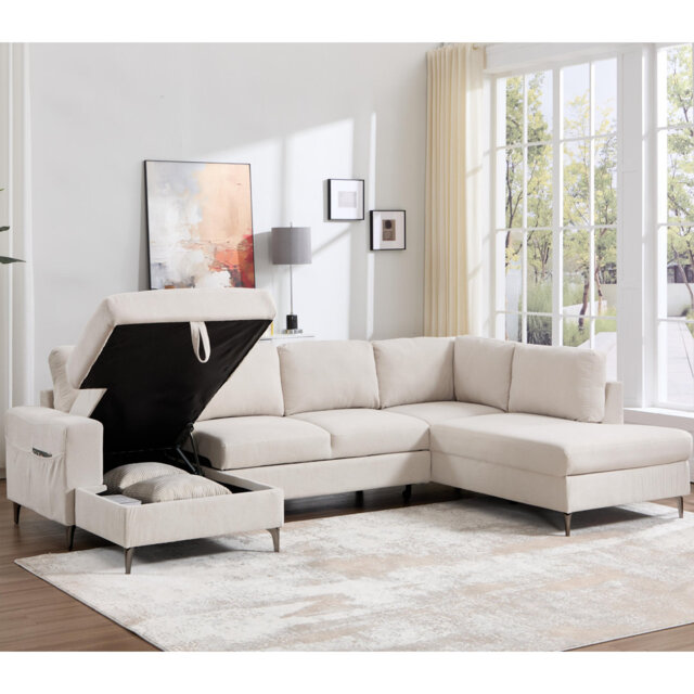 312cm Wide 5 Seater Corner Sofa Bed, L-Shaped Sectional with Pull-Out Sleeper, Reversible Chaise