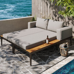 Double Outdoor Patio Daybed with Shelves