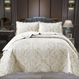 Printed Bedspread Set with Vintage Floral Patchwork Design, Soft Microfiber Coverlet Set with Matching Pillow Shams for All Seasons