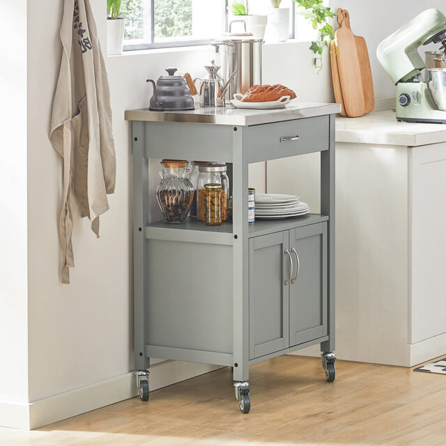 Enevold 60 Cm Kitchen Trolley Stainless Steel Top with Locking Wheels